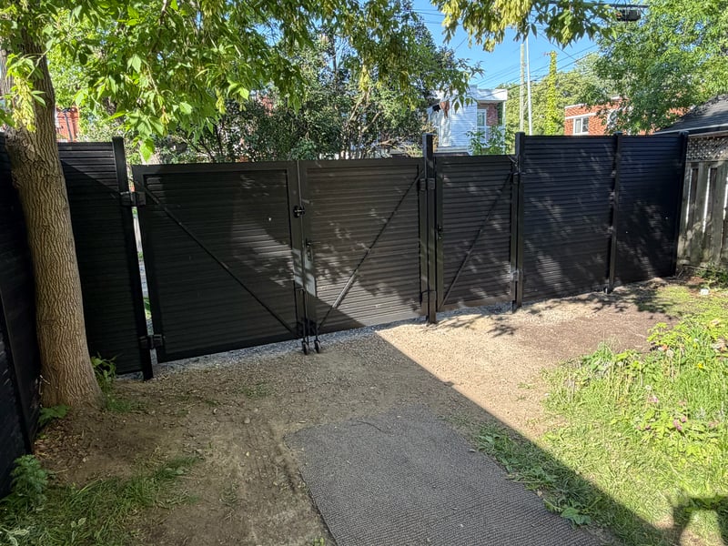 Composite privacy fence installation in Celestial Black — Celestial Black