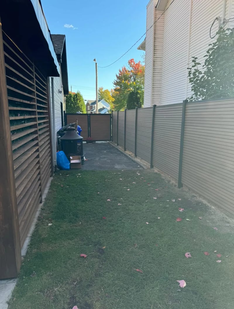 Composite privacy fence installation in Cedar Brown — Cedar Brown