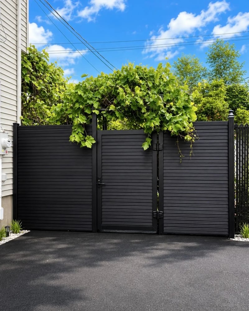 Composite privacy fence installation in Celestial Black — Celestial Black