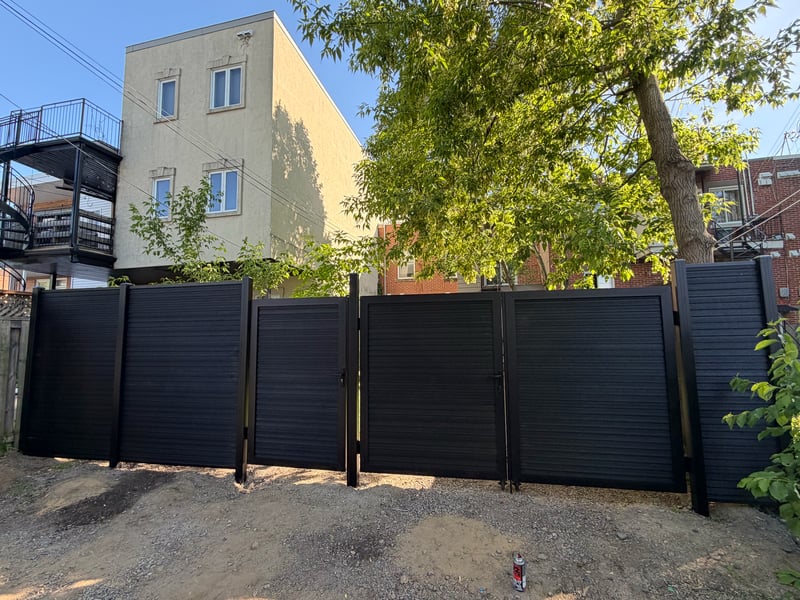 Composite privacy fence installation in Celestial Black — Celestial Black