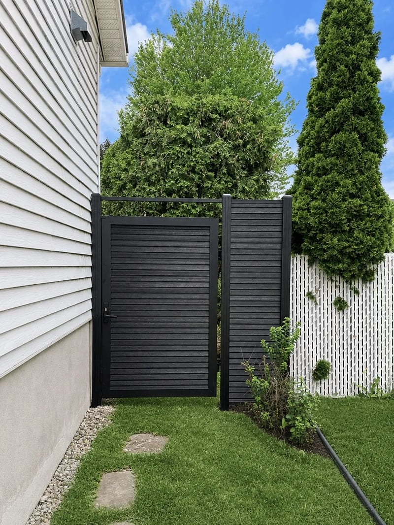 Composite privacy fence installation in Celestial Black — Celestial Black