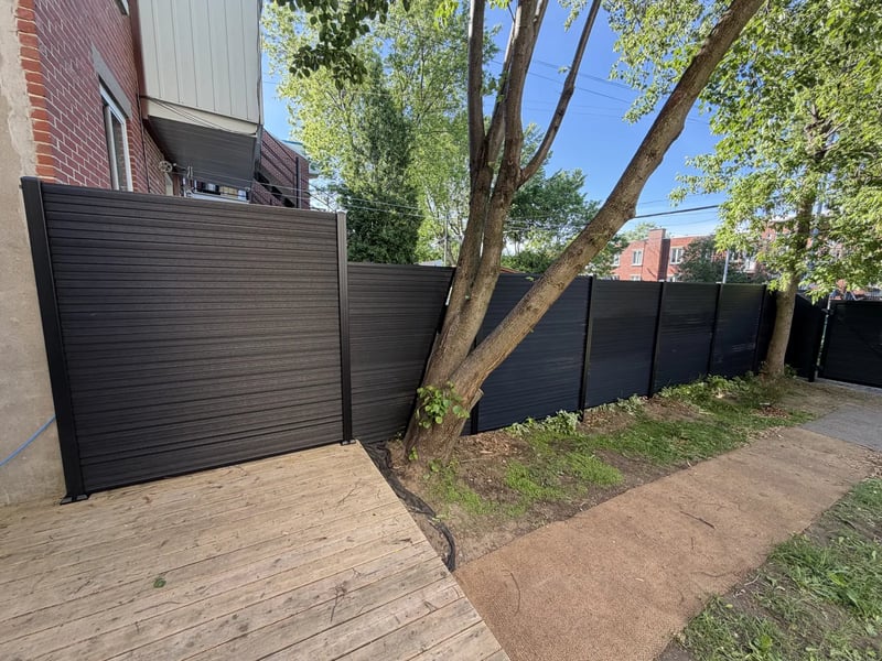 Composite privacy fence installation in Celestial Black — Celestial Black