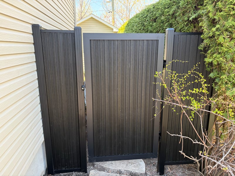 Composite privacy fence installation in Celestial Black — Celestial Black