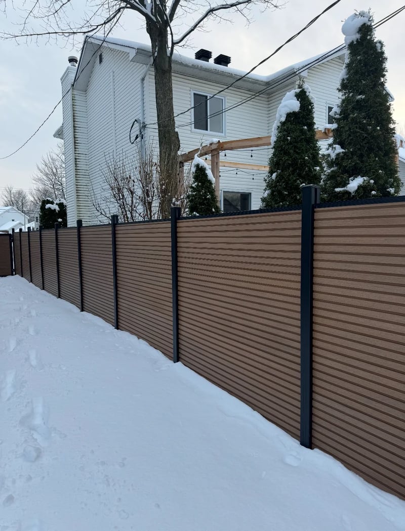 Composite privacy fence installation in Cedar Brown — Cedar Brown