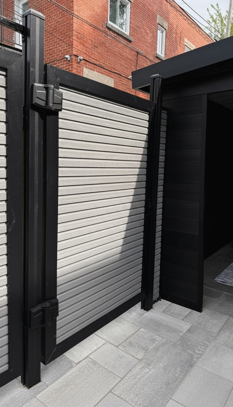 Composite privacy fence installation in Stone Grey — Stone Grey