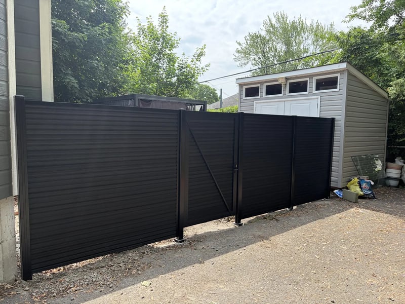 Composite privacy fence installation in Celestial Black — Celestial Black